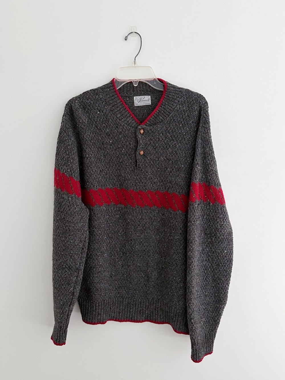 Vintage Wool Henley Sweater Made in USA Size Large Preppy Grandpacore